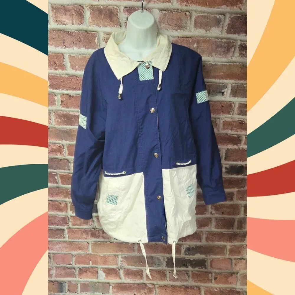 BT2 Braetan Vintage Windbreaker Jacket | Blue/White | Unisex M | Retro 90s Nylon